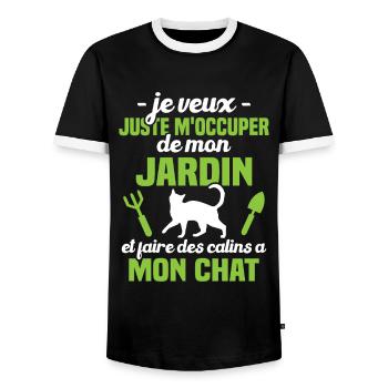 M'occuper de mon jardin - Cadeau jardinier chat - T-shirt contrasté Homme - noir/blanc - Devant - AI Model Female 172 light (172cm) & AI Model Male 178 light (178cm)