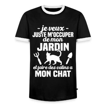 M'occuper de mon jardin - Cadeau jardinier chat - T-shirt contrasté Homme - noir/blanc - Devant - AI Model Female 172 light (172cm) & AI Model Male 178 light (178cm)
