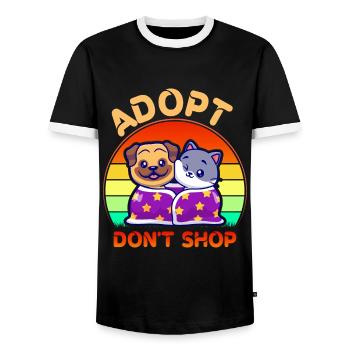 Adopt Don't Shop Stuff Adopt Cat Dog Or Any Other - Men's Ringer Shirt - black/white - Front - AI Model Female 172 light (172cm) & AI Model Male 178 light (178cm)