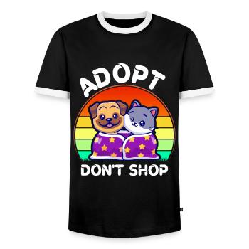 Adopter Ne pas acheter des trucs Adopter Cat Dog - T-shirt contrasté Homme - noir/blanc - Devant - AI Model Female 172 light (172cm) & AI Model Male 178 light (178cm)