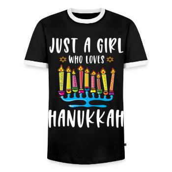 Just A Girl Who Loves Hanukkah Menorah Jewish - Männer Kontrast-T-Shirt - Schwarz/Weiß - Vorne - AI Model Female 172 light (172cm) & AI Model Male 178 light (178cm)