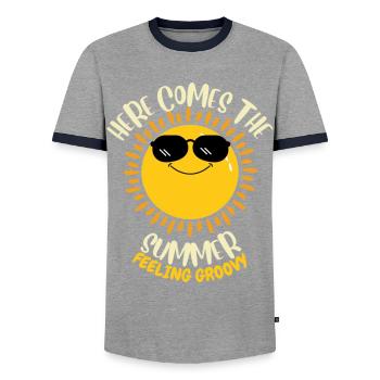 Here Comes The Summer Feeling Groovy - Männer Kontrast-T-Shirt - Grau/Navy  - Vorne - AI Model Female 172 light (172cm) & AI Model Male 178 light (178cm)