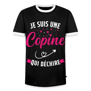 Je Suis Une Copine Qui Déchire Humour Cadeau - T-shirt contrasté Homme - noir/blanc - Devant - AI Model Female 172 light (172cm) & AI Model Male 178 light (178cm)