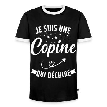 Je Suis Une Copine Qui Déchire Humour Cadeau - T-shirt contrasté Homme - noir/blanc - Devant - AI Model Female 172 light (172cm) & AI Model Male 178 light (178cm)