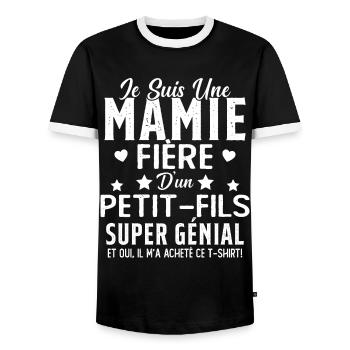 Je Suis Une Mamie Fière D'un Petit Fils Cadeau - T-shirt contrasté Homme - noir/blanc - Devant - AI Model Female 172 light (172cm) & AI Model Male 178 light (178cm)