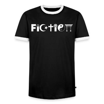 Funny Fiction Religion Symbol For Atheist - Men's Ringer Shirt - black/white - Front - AI Model Female 172 light (172cm) & AI Model Male 178 light (178cm)