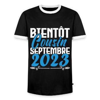 Annonce grossesse. bientôt Cousin Septembre 2023. - T-shirt contrasté Homme - noir/blanc - Devant - AI Model Female 172 light (172cm) & AI Model Male 178 light (178cm)