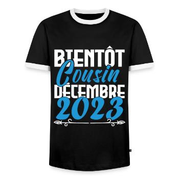 Annonce grossesse. bientôt Cousin Décembre 2023. - T-shirt contrasté Homme - noir/blanc - Devant - AI Model Female 172 light (172cm) & AI Model Male 178 light (178cm)