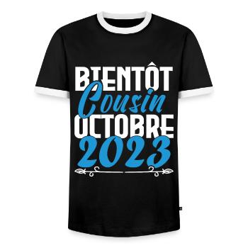 Annonce grossesse. bientôt Cousin Octobre 2023. - T-shirt contrasté Homme - noir/blanc - Devant - AI Model Female 172 light (172cm) & AI Model Male 178 light (178cm)