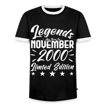 Legends are born in NOVEMBER 2000 anniversary gift - Men's Ringer Shirt - black/white - Front - AI Model Female 172 light (172cm) & AI Model Male 178 light (178cm)