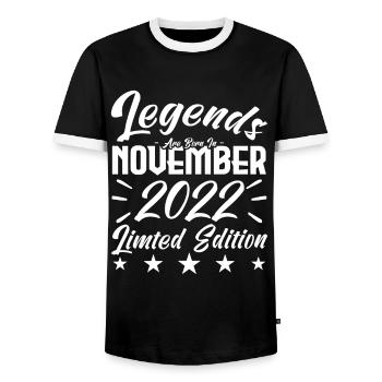 Legenden werden im Jubiläumsgeschenk November 2022 geboren - Männer Kontrast-T-Shirt - Schwarz/Weiß - Vorne - AI Model Female 172 light (172cm) & AI Model Male 178 light (178cm)