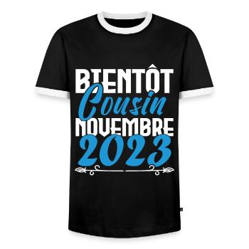 Annonce grossesse. bientôt Cousin Novembre 2023. - T-shirt contrasté Homme - noir/blanc - Devant - AI Model Female 172 light (172cm) & AI Model Male 178 light (178cm)