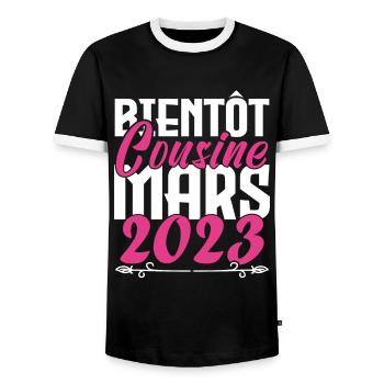 Annonce grossesse. bientôt Cousine Mars 2023. - T-shirt contrasté Homme - noir/blanc - Devant - AI Model Female 172 light (172cm) & AI Model Male 178 light (178cm)