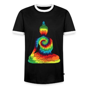Vintage Tie Dye Buddha For Buddism Beliver - Men's Ringer Shirt - black/white - Front - AI Model Female 172 light (172cm) & AI Model Male 178 light (178cm)
