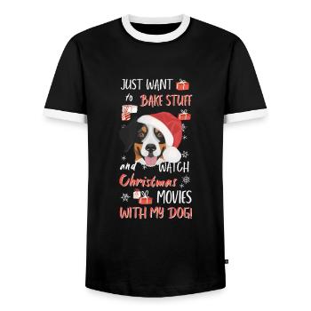 Bouvier Bernois Joyeux Noël - T-shirt contrasté Homme - noir/blanc - Devant - AI Model Female 172 light (172cm) & AI Model Male 178 light (178cm)