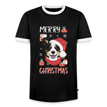Border Collie Merry Christmas - Men's Ringer Shirt - black/white - Front - AI Model Female 172 light (172cm) & AI Model Male 178 light (178cm)