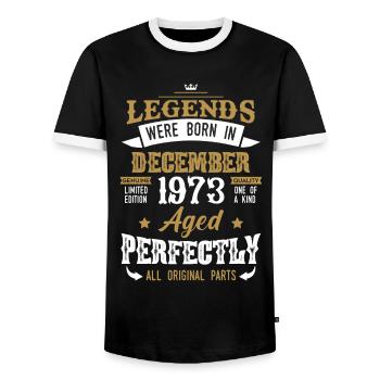 Né en décembre 1973 Cadeau d’anniversaire - T-shirt contrasté Homme - noir/blanc - Devant - AI Model Female 172 light (172cm) & AI Model Male 178 light (178cm)