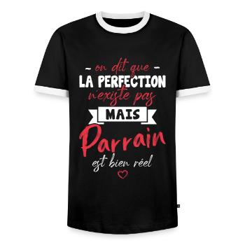 on dit que la perfection n'existe pas mais parrain - T-shirt contrasté Homme - noir/blanc - Devant - AI Model Female 172 light (172cm) & AI Model Male 178 light (178cm)