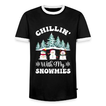 Chilling with my Snowmies, gift for friends - Men's Ringer Shirt - black/white - Front - AI Model Female 172 light (172cm) & AI Model Male 178 light (178cm)