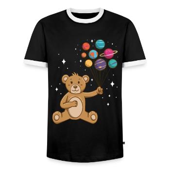 Teddy Bear Planet Balloons Astronaut - Men's Ringer Shirt - black/white - Front - AI Model Female 172 light (172cm) & AI Model Male 178 light (178cm)