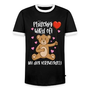 Plüschig Wird Oft Mit Dick Verwechselt - Männer Kontrast-T-Shirt - Schwarz/Weiß - Vorne - AI Model Female 172 light (172cm) & AI Model Male 178 light (178cm)