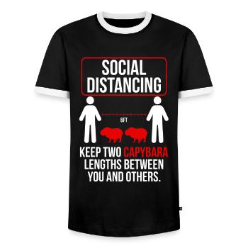 Distanciation sociale Drôle de capybara - T-shirt contrasté Homme - noir/blanc - Devant - AI Model Female 172 light (172cm) & AI Model Male 178 light (178cm)