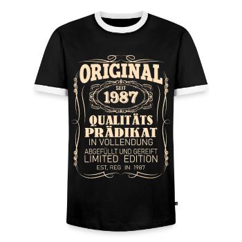 Vintage Original 1987 Geboren Jahrgang 1987 - Männer Kontrast-T-Shirt - Schwarz/Weiß - Vorne - AI Model Female 172 light (172cm) & AI Model Male 178 light (178cm)