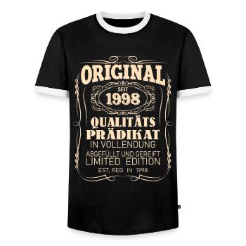 Vintage Original 1998 Geboren Jahrgang 1998 - Männer Kontrast-T-Shirt - Schwarz/Weiß - Vorne - AI Model Female 172 light (172cm) & AI Model Male 178 light (178cm)