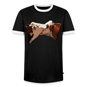 2 motifs de tête d’animal de bœuf imprimés avec taureau - T-shirt contrasté Homme - noir/blanc - Devant - AI Model Female 172 light (172cm) & AI Model Male 178 light (178cm)