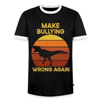 Anti Bullying Tyrannosaurus Rex Dinosaur Dino - Men's Ringer Shirt - black/white - Front - AI Model Female 172 light (172cm) & AI Model Male 178 light (178cm)