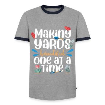 Making Yard Beautiful One At A Time - Men's Ringer Shirt - grey/navy  - Front - AI Model Female 172 light (172cm) & AI Model Male 178 light (178cm)