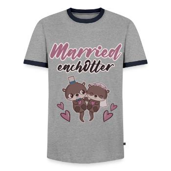 Married Eachotter - Men's Ringer Shirt - grey/navy  - Front - AI Model Female 172 light (172cm) & AI Model Male 178 light (178cm)