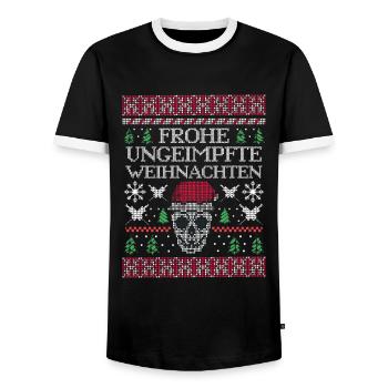 Merry Christmas Ugly Christmas Skull - Men's Ringer Shirt - black/white - Front - AI Model Female 172 light (172cm) & AI Model Male 178 light (178cm)