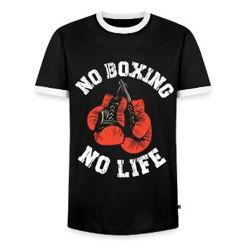 No Boxing No Life Boxing Gloves - Men's Ringer Shirt - black/white - Front - AI Model Female 172 light (172cm) & AI Model Male 178 light (178cm)