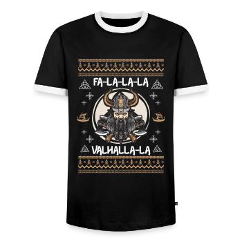 Ugly Christmas Viking Viking Axe - Men's Ringer Shirt - black/white - Front - AI Model Female 172 light (172cm) & AI Model Male 178 light (178cm)