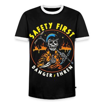 Honouring Safety First Danger - Men's Ringer Shirt - black/white - Front - AI Model Female 172 light (172cm) & AI Model Male 178 light (178cm)