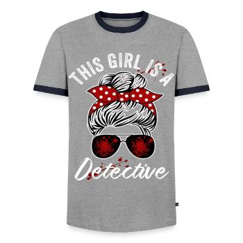 Cette fille est un détective - T-shirt contrasté Homme - gris/marine  - Devant - AI Model Female 172 light (172cm) & AI Model Male 178 light (178cm)