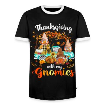 Thanksgiving avec mes amis gnomies joyeux automne - T-shirt contrasté Homme - noir/blanc - Devant - AI Model Female 172 light (172cm) & AI Model Male 178 light (178cm)