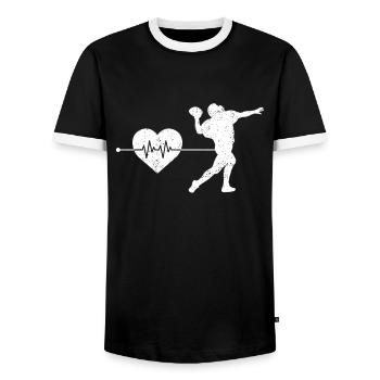 Football Rugby Heartbeat - Men's Ringer Shirt - black/white - Front - AI Model Female 172 light (172cm) & AI Model Male 178 light (178cm)