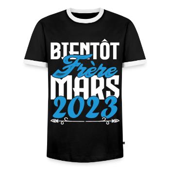 Cadeau Annonce grossesse. bientôt Frère Mars 2023. - T-shirt contrasté Homme - noir/blanc - Devant - AI Model Female 172 light (172cm) & AI Model Male 178 light (178cm)