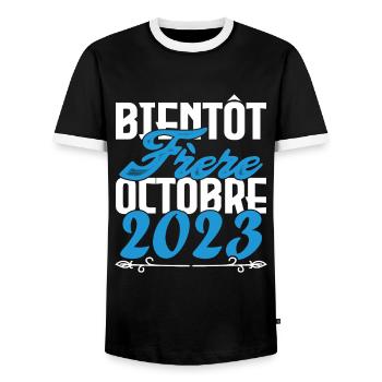 Annonce grossesse. bientôt Frère Octobre 2023. - T-shirt contrasté Homme - noir/blanc - Devant - AI Model Female 172 light (172cm) & AI Model Male 178 light (178cm)