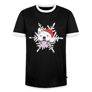 Bull Terrier Merry Christmas - Men's Ringer Shirt - black/white - Front - AI Model Female 172 light (172cm) & AI Model Male 178 light (178cm)