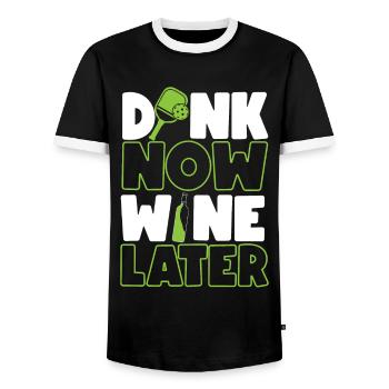Pickleball Wine Pun Dink Now Wine - T-shirt contrasté Homme - noir/blanc - Devant - AI Model Female 172 light (172cm) & AI Model Male 178 light (178cm)