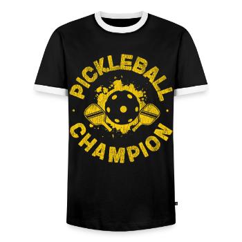 Pickleball Pickleball Champion - Männer Kontrast-T-Shirt - Schwarz/Weiß - Vorne - AI Model Female 172 light (172cm) & AI Model Male 178 light (178cm)