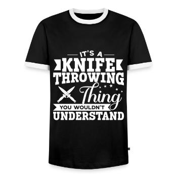 Knife Throwing Disc Gift Knife Thrower - Men's Ringer Shirt - black/white - Front - AI Model Female 172 light (172cm) & AI Model Male 178 light (178cm)