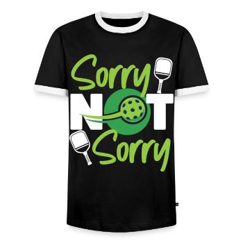 Pickleball Sorry Not Sorry - Men's Ringer Shirt - black/white - Front - AI Model Female 172 light (172cm) & AI Model Male 178 light (178cm)