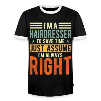 Friseur - Männer Kontrast-T-Shirt - Schwarz/Weiß - Vorne - AI Model Female 172 light (172cm) & AI Model Male 178 light (178cm)