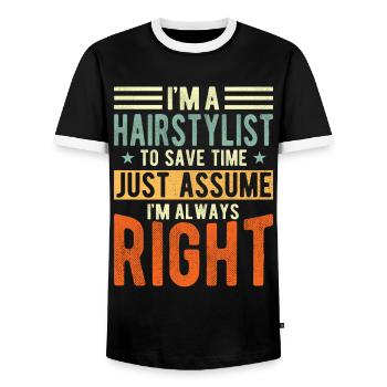 Friseur - Männer Kontrast-T-Shirt - Schwarz/Weiß - Vorne - AI Model Female 172 light (172cm) & AI Model Male 178 light (178cm)