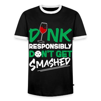 Pickleball Pun Wine Dink - Men's Ringer Shirt - black/white - Front - AI Model Female 172 light (172cm) & AI Model Male 178 light (178cm)