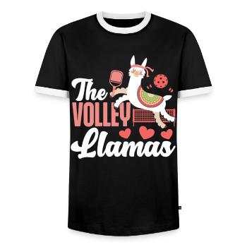 Lama de pickleball Les lamas de volley - T-shirt contrasté Homme - noir/blanc - Devant - AI Model Female 172 light (172cm) & AI Model Male 178 light (178cm)